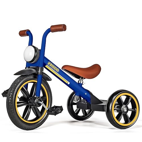 KRIDDO Kids 12 Inch Tricycle With Puncture Free Wheels Front Light Adjustable Seat  Gift for 25 Year Olds Blue - Image 1