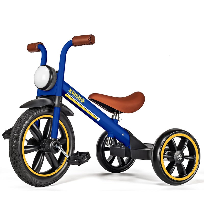 KRIDDO Kids 12 Inch Tricycle With Puncture Free Wheels Front Light Adjustable Seat  Gift for 25 Year Olds Blue - Image 2