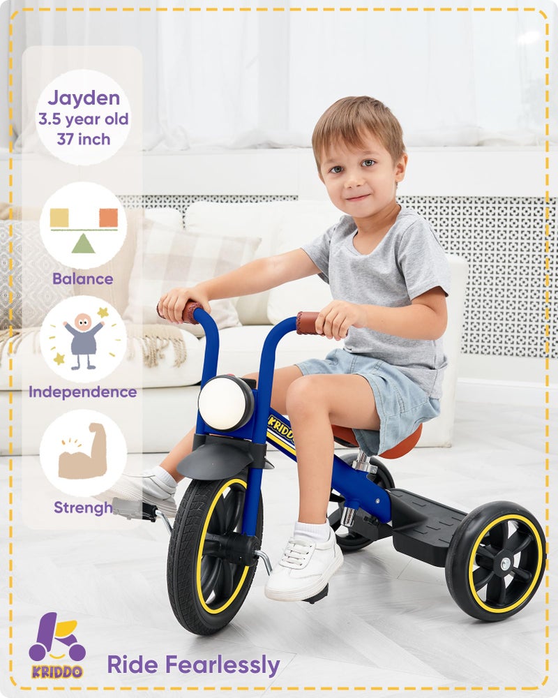 KRIDDO Kids 12 Inch Tricycle With Puncture Free Wheels Front Light Adjustable Seat  Gift for 25 Year Olds Blue - Image 3