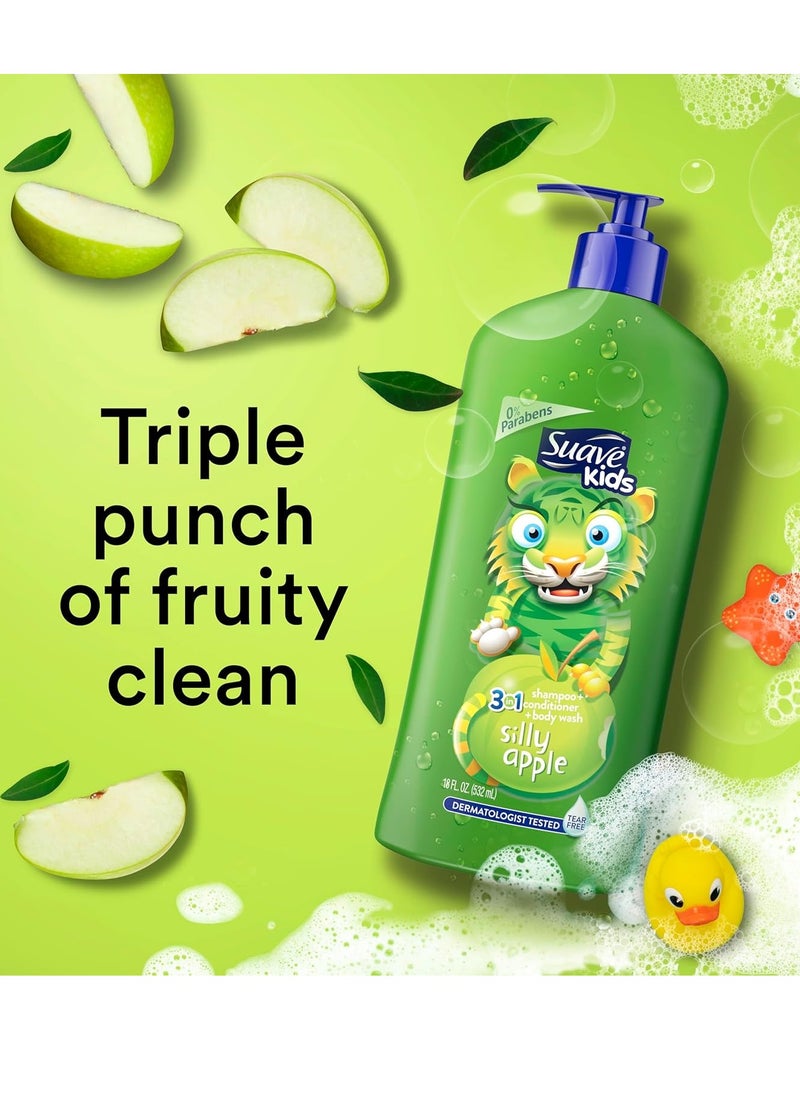 Suave - Suave Kids 3-in-1 Tear Free, Body Wash, Shampoo and Conditioners, Dermartologist Tested, Silly Apple, 18 Oz Pack of 6 - Image 1