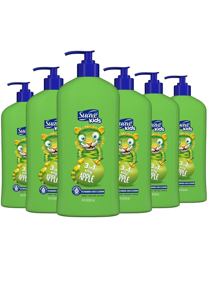 Suave - Suave Kids 3-in-1 Tear Free, Body Wash, Shampoo and Conditioners, Dermartologist Tested, Silly Apple, 18 Oz Pack of 6 - Image 1