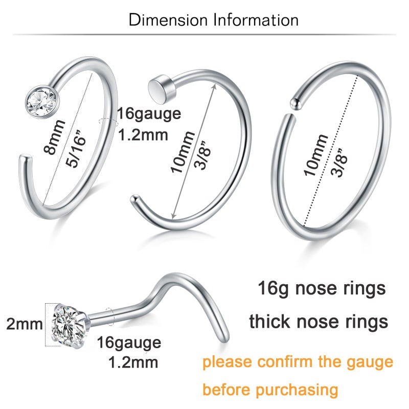 MODRSA Nose Rings 16gauge L Shape Nose Studs Nose Screw Surgical Stainless Steel Thick C Shape Nose Ring Hoop High Nostril Nose Piercing Jewelry for Women Men - Image 2