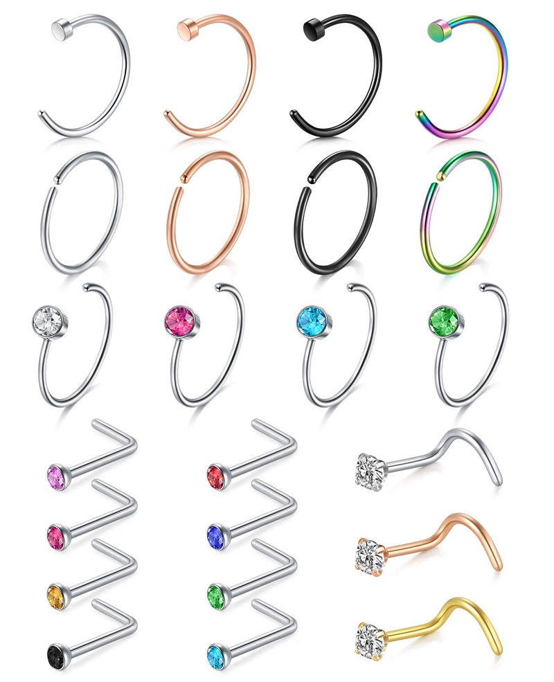 MODRSA Nose Rings 16gauge L Shape Nose Studs Nose Screw Surgical Stainless Steel Thick C Shape Nose Ring Hoop High Nostril Nose Piercing Jewelry for Women Men - Image 1