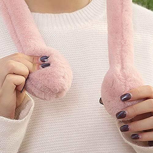 THE DDS STORE (With Blinking Light Moving Earmufuffs With Rabbit Ear In Winter Windproof Girls Ear Warmer Plush Knitted Ear Muffs Hairy Rabbit Ear (Pink) - Image 2