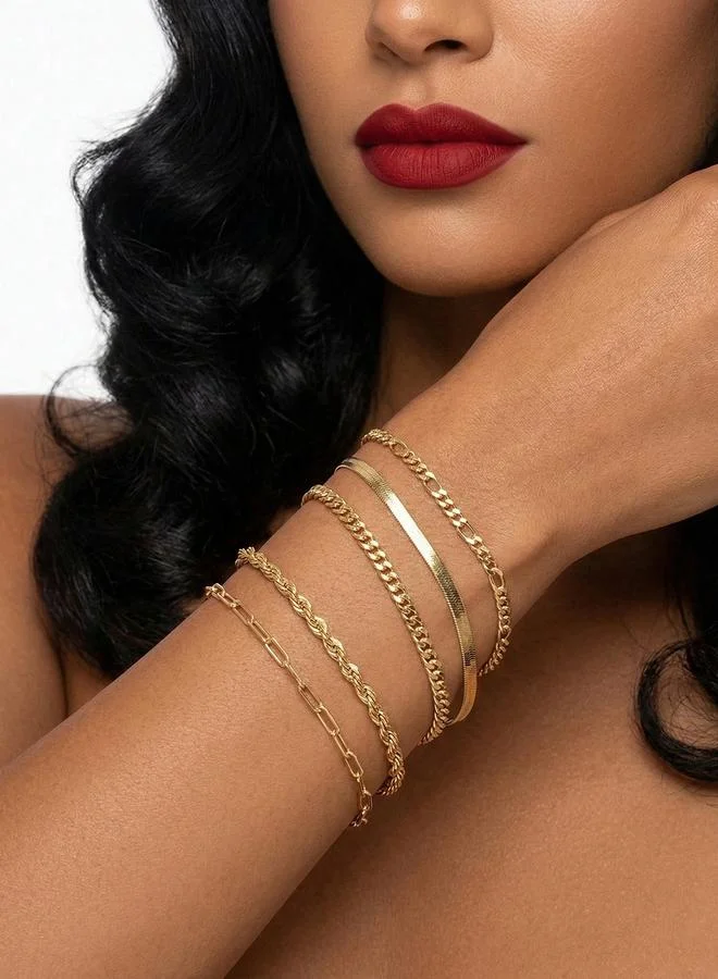 Take Two Pack of 5 - Gold Tone Link Bracelets