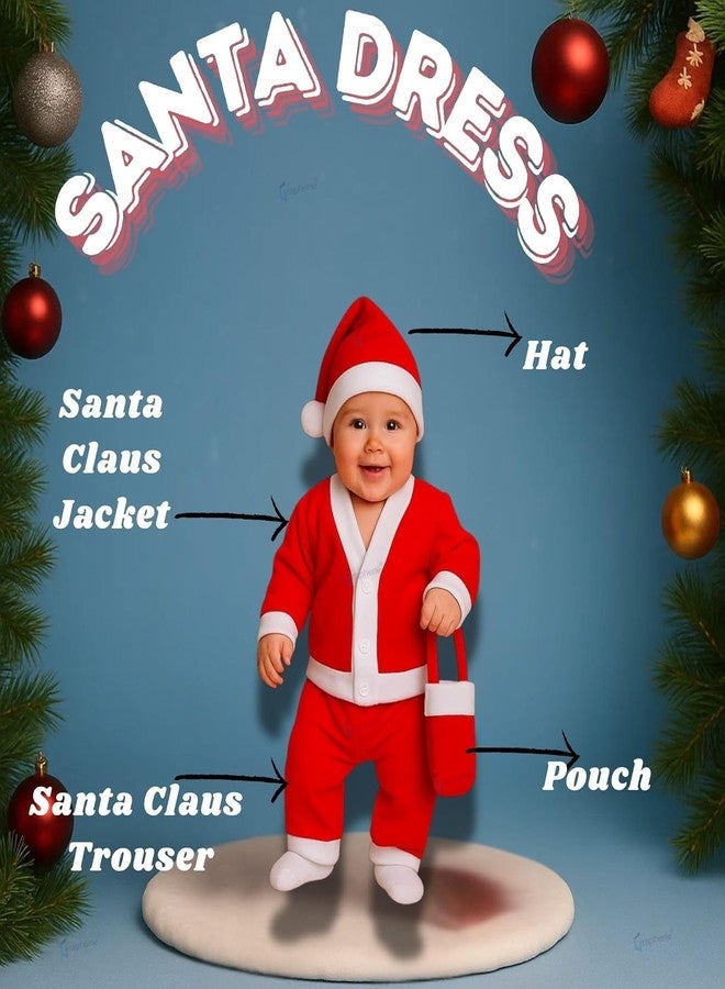 XANTHIC Santa Claus Costume Set for Kids, Red and White Christmas Outfit with Jacket, Pant, Cap and Pouch, 4 Piece Set, Age 0 to 3 Months - Image 5