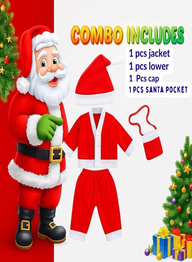 XANTHIC Santa Claus Costume Set for Kids, Red and White Christmas Outfit with Jacket, Pant, Cap and Pouch, 4 Piece Set, Age 0 to 3 Months - Image 3
