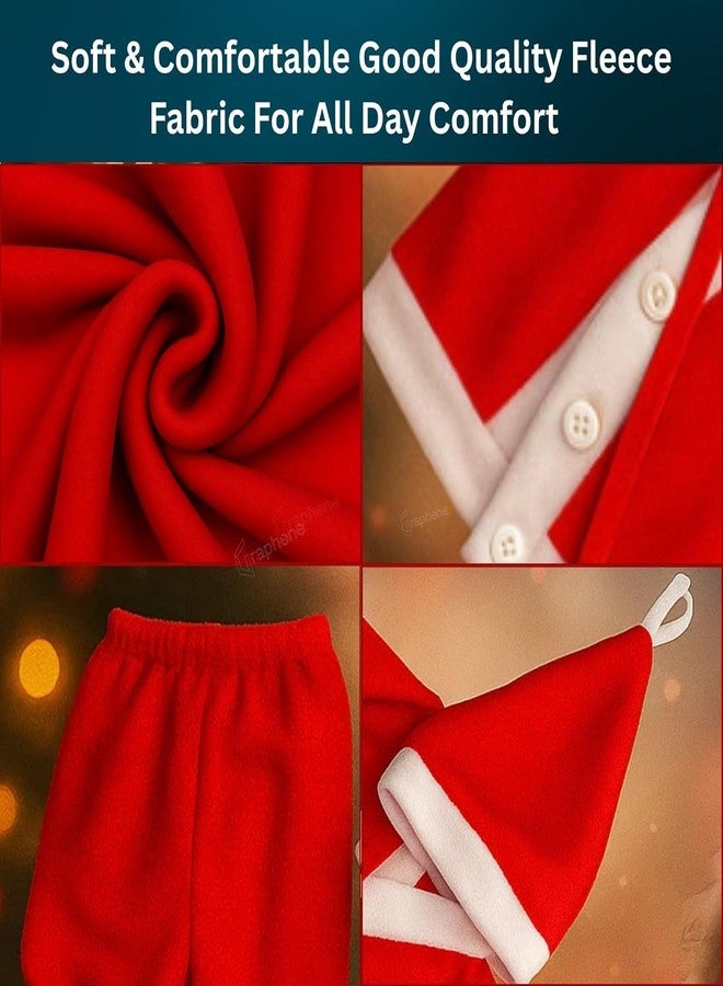 XANTHIC Santa Claus Costume Set for Kids, Red and White Christmas Outfit with Jacket, Pant, Cap and Pouch, 4 Piece Set, Age 0 to 3 Months - Image 4