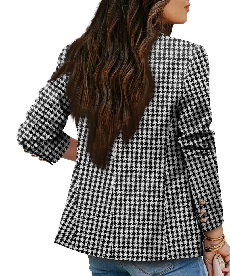 CRAZY GRID Womens Double Breasted Blazer Open Front Business Casual Blazer Jackets Dressy Long Sleeve Suit Jacket Lapel Gold Button Ladies Work Office Blazer Black Houndstooth Small - Image 4