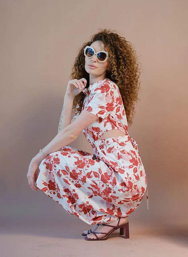 فيرجيو فستان فيرجيو قطن % بتصميم - مع خصر مفتوح