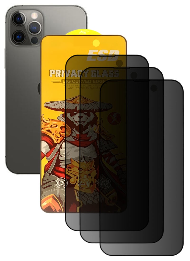 ESD 3 Pieces Tempered Dustproof Privacy Glass Screen Protector Compatible For iPhone 12 Pro Max - Image 1