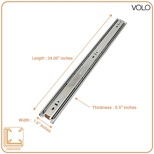 Volo 24 inch Mild Steel Heavy Duty Telescopic Slide/Drawer Channel (Silver) - Image 2