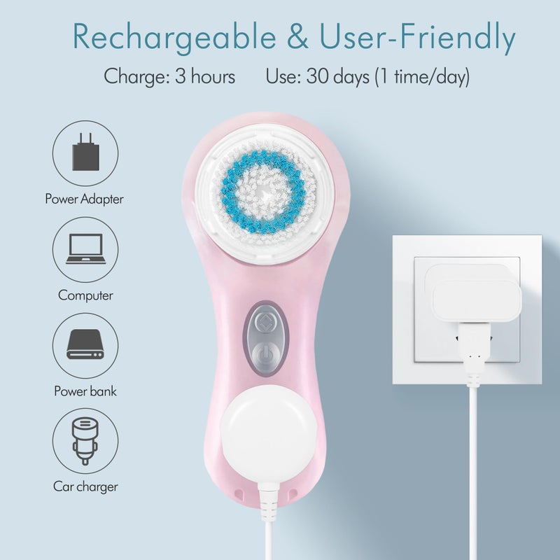 Microtree Electric Facial Cleansing Brush, Sonic Vibrating Rechargeable Face Scrubber Exfoliator, 2 Speeds for Gentle Clean, Face Wash Brush - No Rotation, Safe for All Skin Types - Image 4