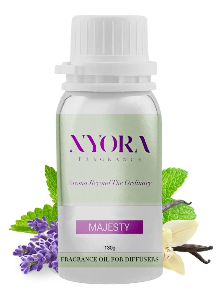 NYORA - NYORA MAJESTY Essential Oil for Aroma Diffusers, A calming blend of lavender and mint, enhanced by the elegance of patchouli and vanilla. for a refreshing, tranquil atmosphere. 130g (~130ml) - Image 1