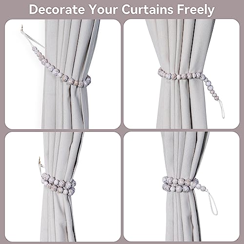 KLOGTSIND Wood Bead Curtain Tiebacks, KLOGTSIND Set of 2 Curtain Holdbacks for Thin or Thick Window Draperies, Boho Farmhouse Curtain Tiebacks with Hooks, Curtain Tie Backs for Home Office Room Decor - Image 3