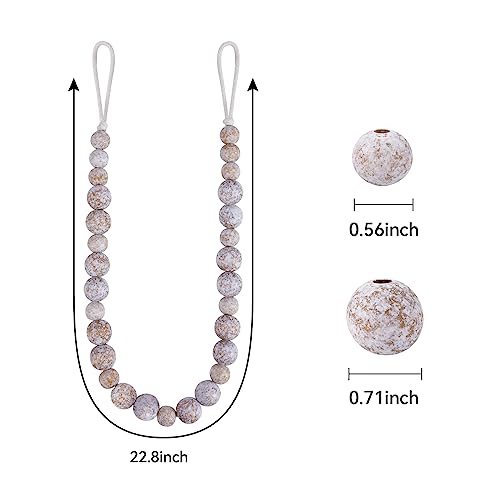 KLOGTSIND Wood Bead Curtain Tiebacks, KLOGTSIND Set of 2 Curtain Holdbacks for Thin or Thick Window Draperies, Boho Farmhouse Curtain Tiebacks with Hooks, Curtain Tie Backs for Home Office Room Decor - Image 4