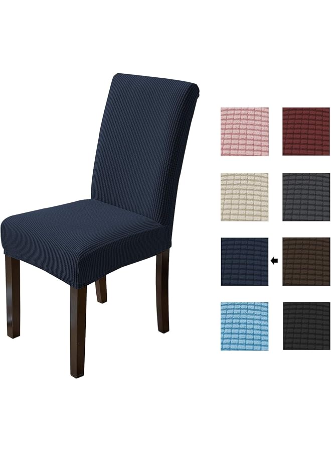 The Bros Removable Washable Chair Covers Protector Seat Stretch Jacquard Polyester Spandex Anti-Stain Dining Room Parsons Slipcovers Set of (6PCS, Navy) - Image 1