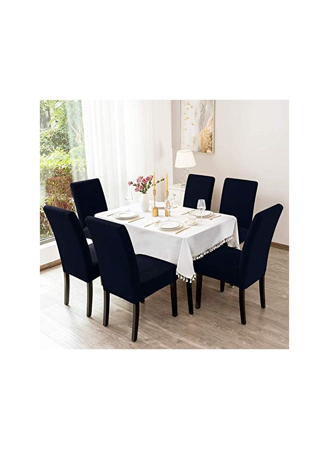 The Bros Removable Washable Chair Covers Protector Seat Stretch Jacquard Polyester Spandex Anti-Stain Dining Room Parsons Slipcovers Set of (6PCS, Navy) - Image 3