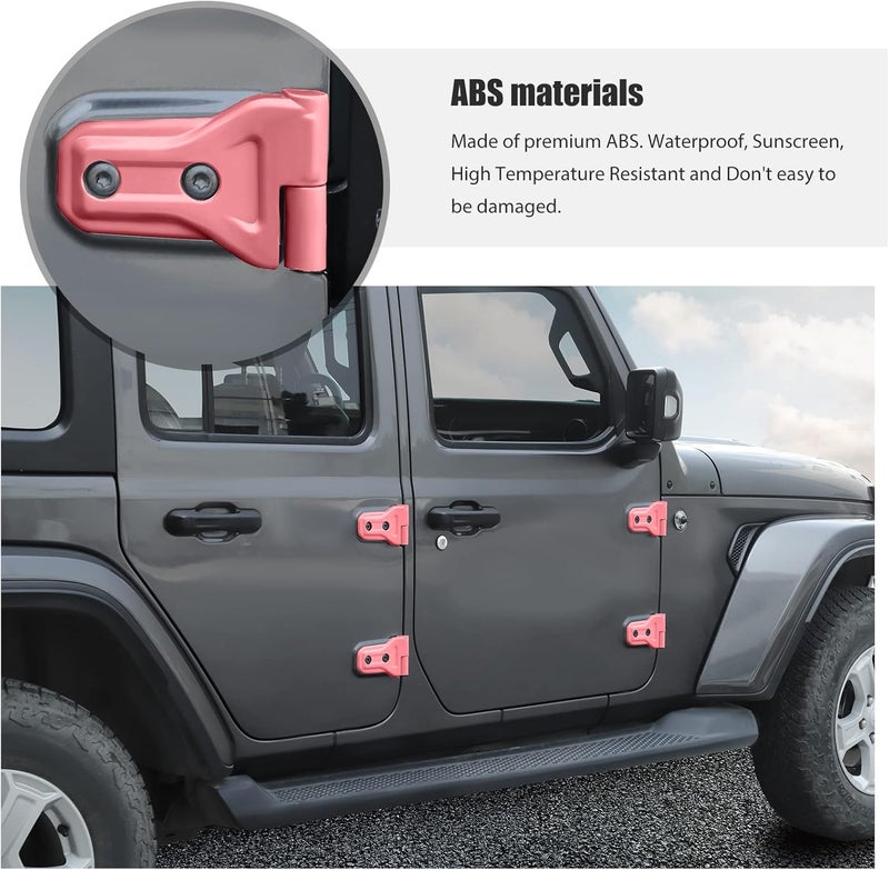 JeCar 10PCS Door Hinge Cover & Hood Hinge Cover Trim Exterior Accessories for 2018-2024 Jeep Wrangler JLU Gladiator JT 4-Door (Pink) - Image 4