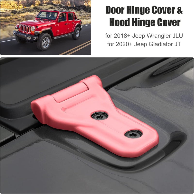 JeCar 10PCS Door Hinge Cover & Hood Hinge Cover Trim Exterior Accessories for 2018-2024 Jeep Wrangler JLU Gladiator JT 4-Door (Pink) - Image 2