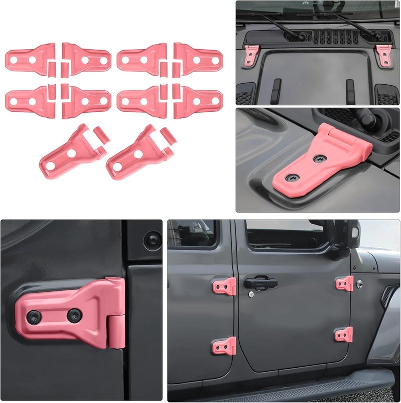 JeCar 10PCS Door Hinge Cover & Hood Hinge Cover Trim Exterior Accessories for 2018-2024 Jeep Wrangler JLU Gladiator JT 4-Door (Pink) - Image 1