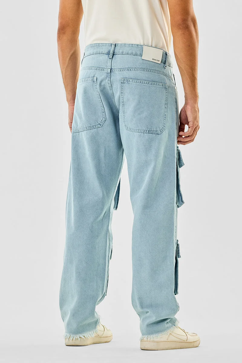 Snitch Blue 8 Pocket Baggy Cargo Jeans for Men | Best Price UAE