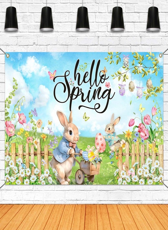 موكسيكا خلفية Mocsicka Hello Spring لافتة حفلة عيد الفصح خلفية صور عيد الفصح الخضراء مهرجان الربيع لافتة زينة حفلات عيد الفصح الملونة (خضرة، 70.8 × 43.3 بوصة) - Image 1