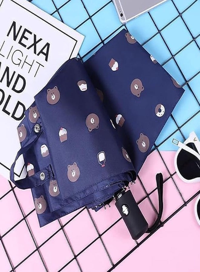 Packcy Bear Cartoon Print 3-Fold Automatic Open & Close Umbrella | Compact Travel Umbrella for Men & Women | Heavy Duty Windproof Design with Black Coating UV Sunscreen Sunshade - Image 3