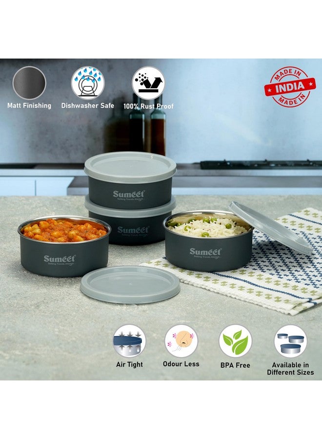 Sumeet Microwave Safe Stainless Steel Air Tight & Leak Proof Lunch Boxes/Storage Containers with Lids for Kitchen/Office/School, 420ml, set of 4, Grey - Image 2