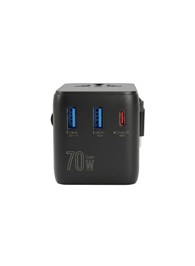 FIFTH ELEMENT ROAM 70W GaN Universal Travel Adapter with 2×USB-C & 2×USB-A, Compact Multi-Port Fast Charger – Black - Image 4