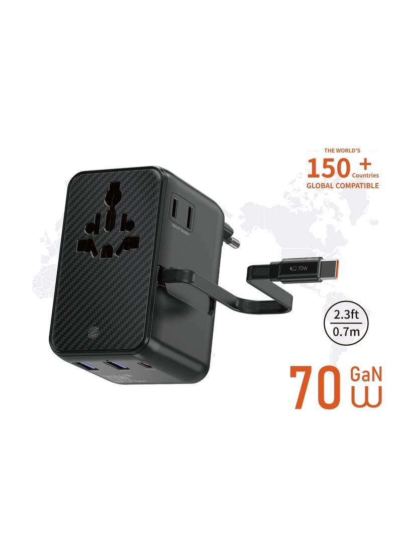 FIFTH ELEMENT ROAM 70W GaN Universal Travel Adapter with 2×USB-C & 2×USB-A, Compact Multi-Port Fast Charger – Black - Image 2