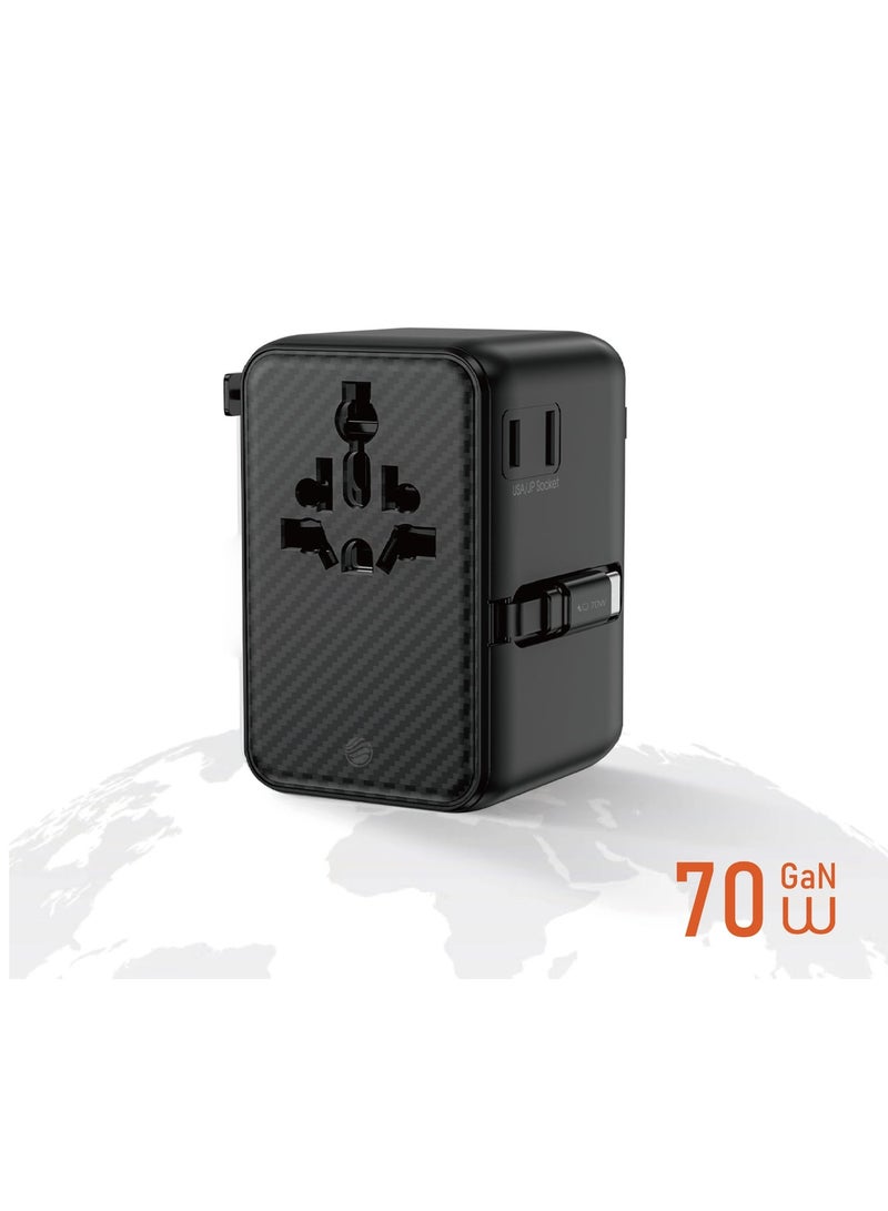 FIFTH ELEMENT ROAM 70W GaN Universal Travel Adapter with 2×USB-C & 2×USB-A, Compact Multi-Port Fast Charger – Black - Image 3