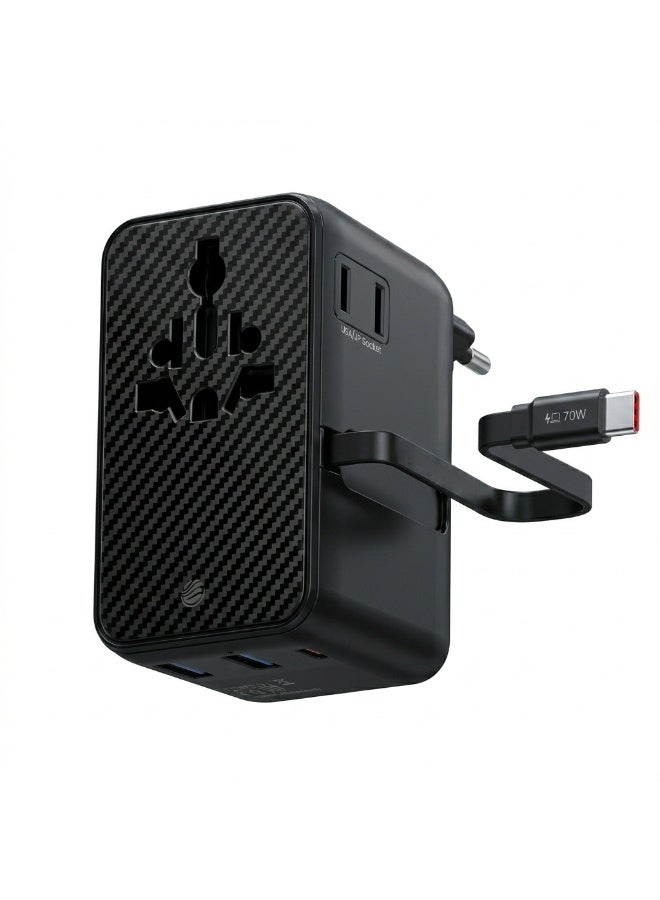 FIFTH ELEMENT ROAM 70W GaN Universal Travel Adapter with 2×USB-C & 2×USB-A, Compact Multi-Port Fast Charger – Black - Image 1