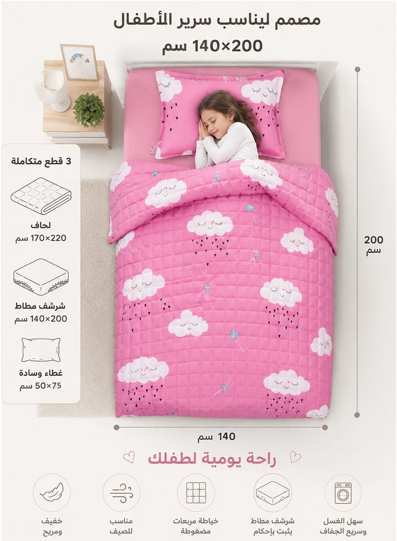 Ming Li Kids' Summer Quilted Bedspread with Square Stitch Design | 3-Piece Set | Comforter 170×220 cm | Fitted Sheet 140×200 cm | Suitable for Everyday Use - Image 3