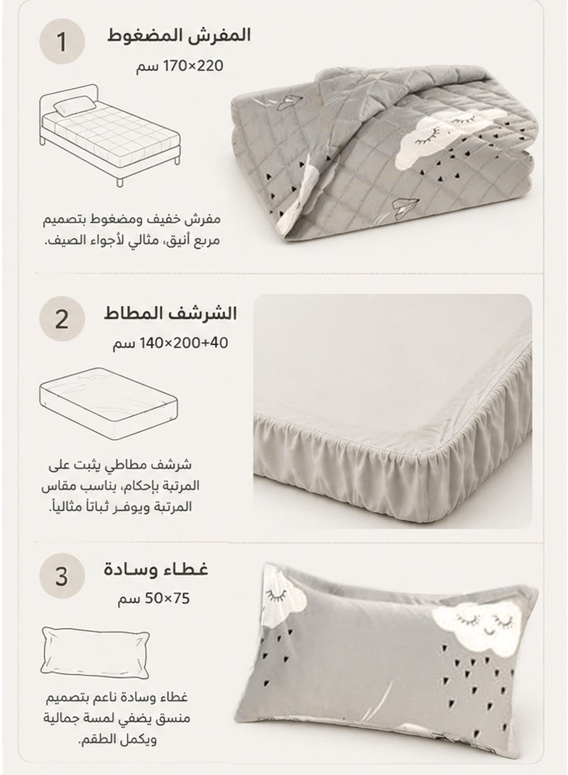 Ming Li Kids' Summer Quilted Bedspread with Square Stitch Design | 3-Piece Set | Comforter 170×220 cm | Fitted Sheet 140×200 cm | Suitable for Everyday Use - Image 5