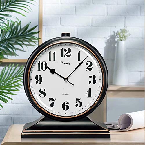 Beesealy Retro 10 Inch Silent Desk Clock - Antique Decorative, Easy to Read in Office/Bedroom (Black) - Image 2