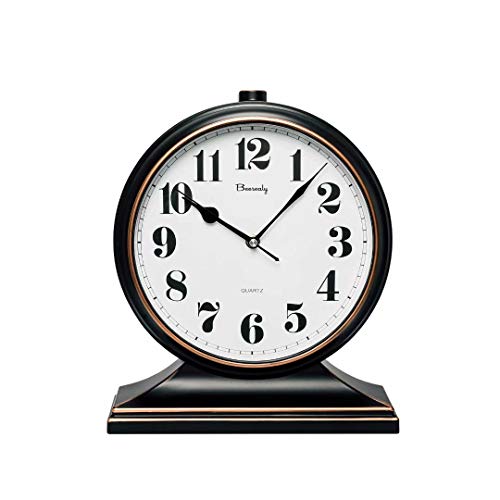Beesealy Retro 10 Inch Silent Desk Clock - Antique Decorative, Easy to Read in Office/Bedroom (Black) - Image 1