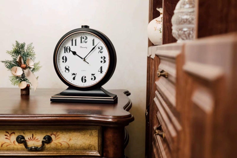 Beesealy Retro 10 Inch Silent Desk Clock - Antique Decorative, Easy to Read in Office/Bedroom (Black) - Image 4
