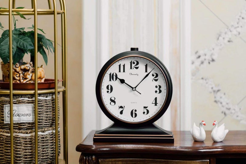 Beesealy Retro 10 Inch Silent Desk Clock - Antique Decorative, Easy to Read in Office/Bedroom (Black) - Image 5