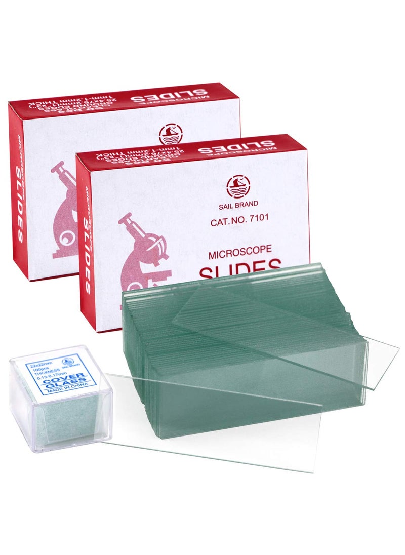 Twdrer Twdrer 100PCS Clear Transparent Blank Microscope Slides and 100PCS Square Coverslips Cover Glass (22mm x 22mm)  - Image 1