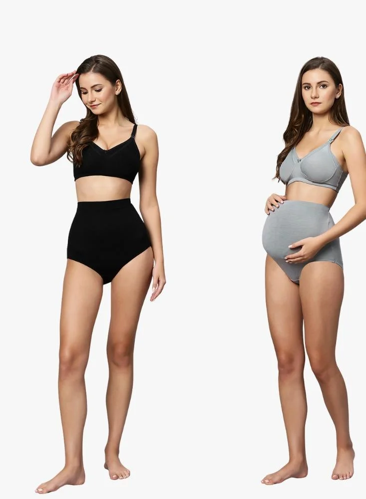 TUMMY Bamboo Cotton Panty Set Full Coverage Nursing Bra for Postpartum, Pregnancy & Breastfeeding || Comfortable Underwear for Women Belly Support