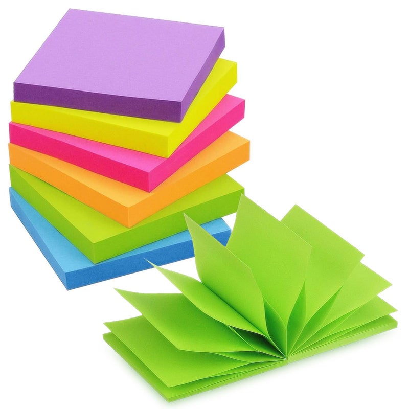 Winner Aura Pop Up Sticky Notes 3x3 inch Bright Colors Self-Stick Pads 6 Pads/Pack 100 Sheets/Pad Total 600 Sheets - Image 1