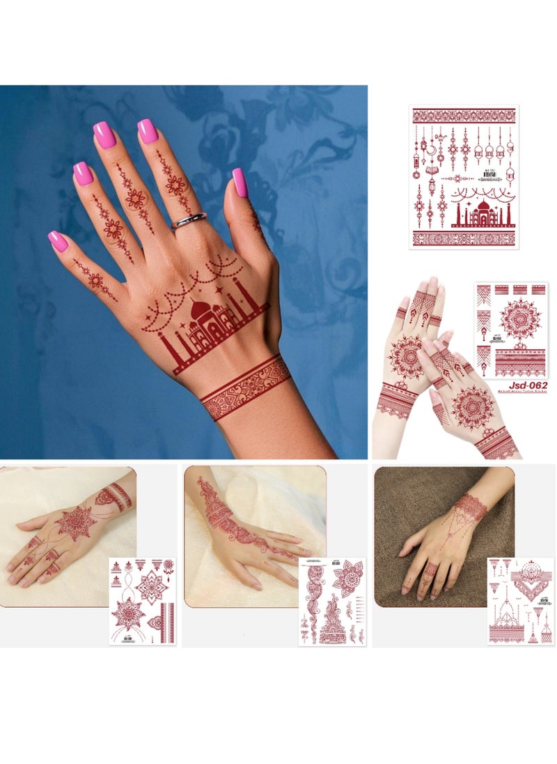 Generic - 5 Sheets Henna Tattoo Sticker Red Waterproof Long-lasting Tattoo on Back of Hand - Image 1