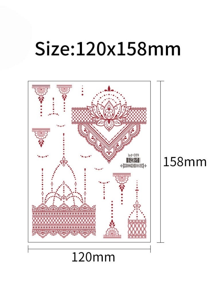 Generic - 5 Sheets Henna Tattoo Sticker Red Waterproof Long-lasting Tattoo on Back of Hand - Image 1