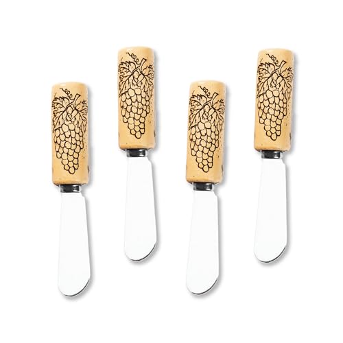 Wine Things Grape Wine Cork Cheese Spreaders, Hand-Painted Resin Handles with Stainless Steel Blades for Spreading Cream Cheese, Butter, Jam, or Sandwich, Set of 4 - Image 1