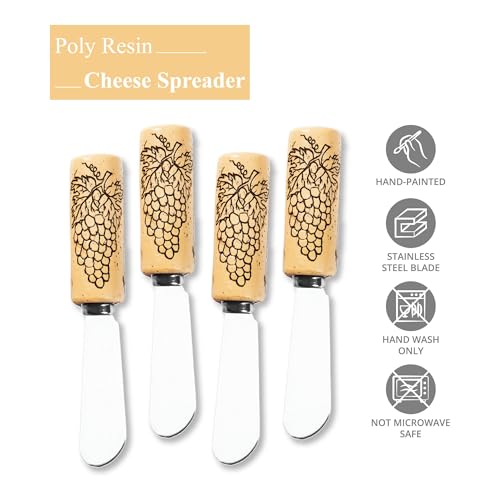Wine Things Grape Wine Cork Cheese Spreaders, Hand-Painted Resin Handles with Stainless Steel Blades for Spreading Cream Cheese, Butter, Jam, or Sandwich, Set of 4 - Image 3