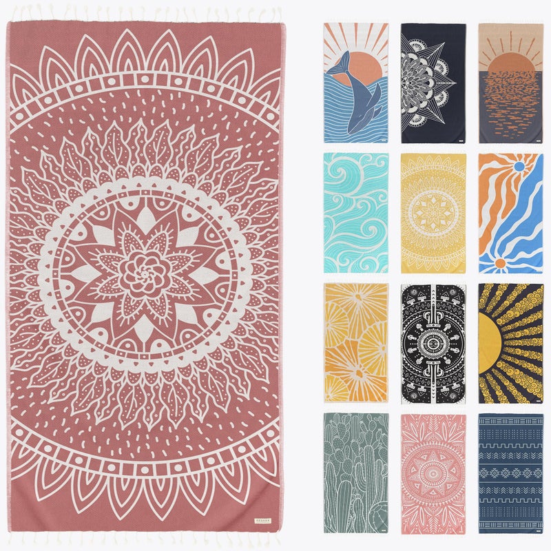 FESHKA Sand Free Turkish Beach Towel 37 x 67 Quick Dry Bath Towel Oversized Beach Blanket Lightweight for Travel  Made with 100 Organic Turkish Cotton  Sunflower Maroon