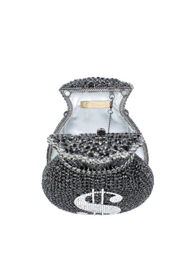 Dollar's Crystal Evening Purse for Women CP64, Rhinestone Metal Handbag, Party Wedding Bridal Bag, Sparkling Mini Handheld Clutch, Formal Occasion Evening Bag with Secure Closure (Black) - Image 3