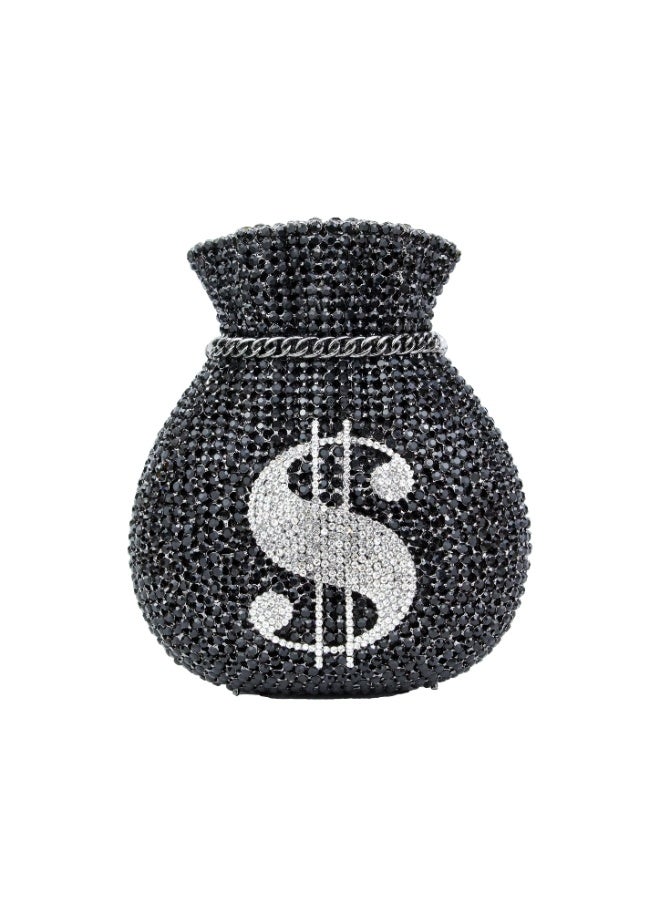 Dollar's Crystal Evening Purse for Women CP64, Rhinestone Metal Handbag, Party Wedding Bridal Bag, Sparkling Mini Handheld Clutch, Formal Occasion Evening Bag with Secure Closure (Black) - Image 1