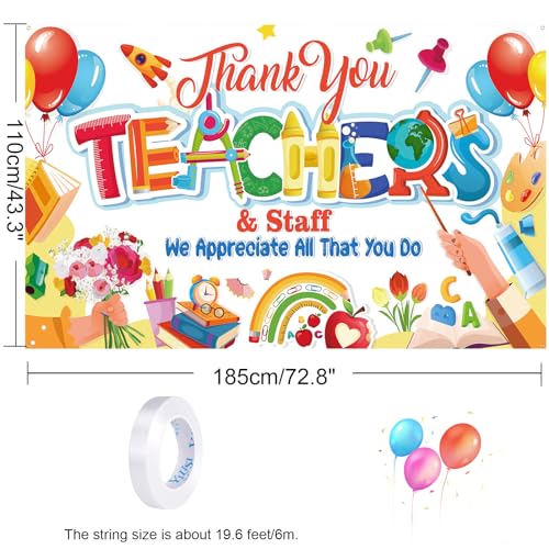 HOWAF Teacher Appreciation Week Backdrop Banner School Classroom Decorations, Thank You Teachers Staff We Appreciate You Background Banner for Teacher's Day Supplies, Thank You Teachers Hanging Sign - Image 2